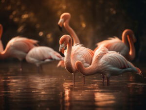 flamingos-wading-tranquil-pink-pond-reflection-generated-by-ai